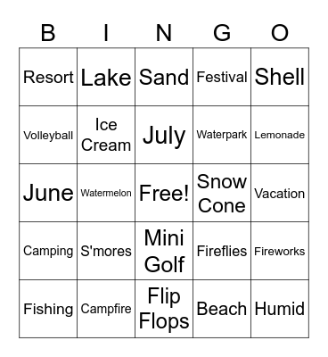 Summer Bingo Card