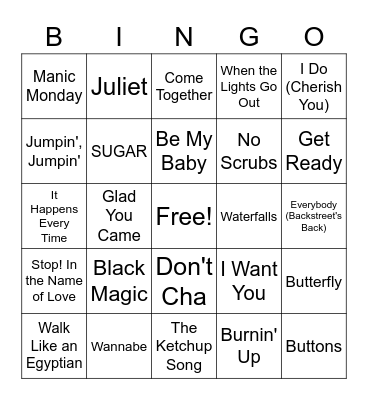 Music Bingo: Boy Bands and Girl Groups Bingo Card