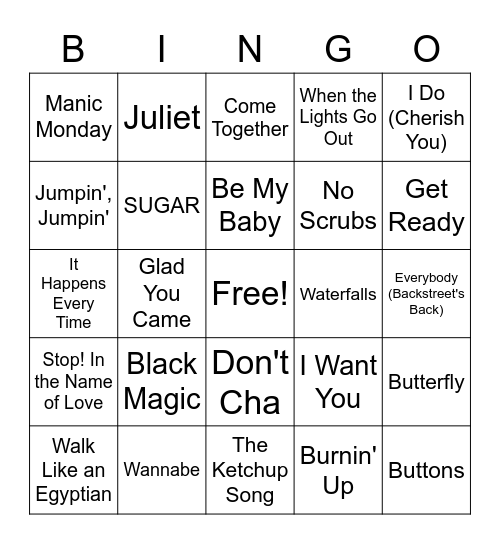 Music Bingo: Boy Bands and Girl Groups Bingo Card
