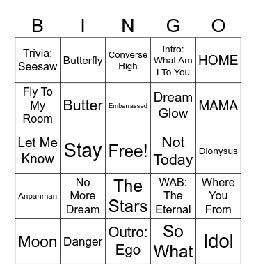 BTS Wollongong ARMY Day 2022 Bingo Card