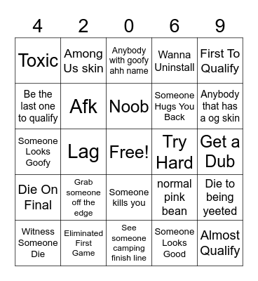Fall Guys Bingo Card