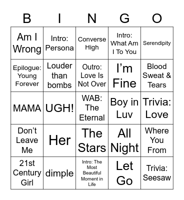 BTS Wollongong ARMY Day 2022 Bingo Card
