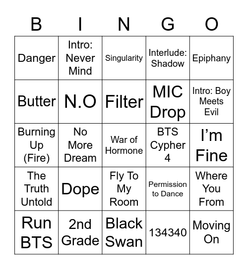 BTS Wollongong ARMY Day 2022 Bingo Card