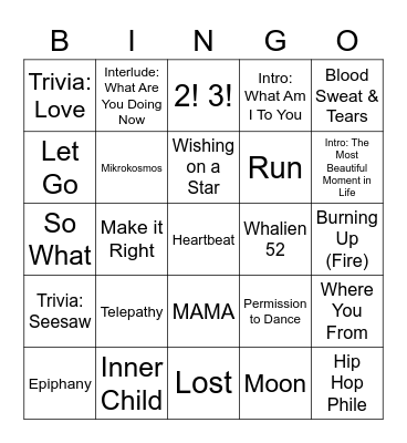 BTS Wollongong ARMY Day 2022 Bingo Card