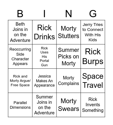 Rick and Morty Bingo Card