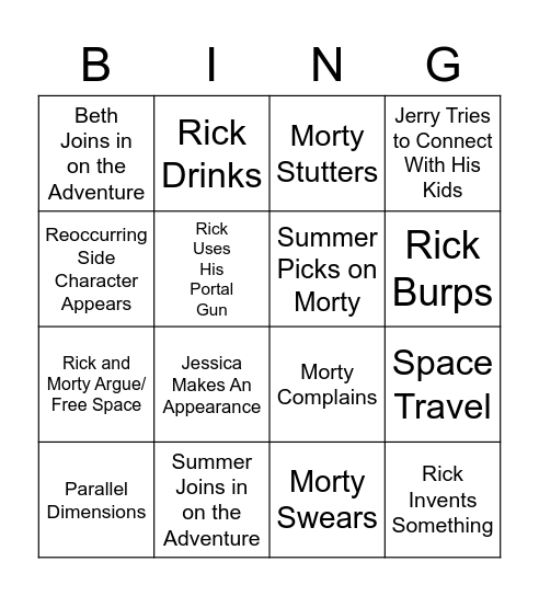 Rick and Morty Bingo Card