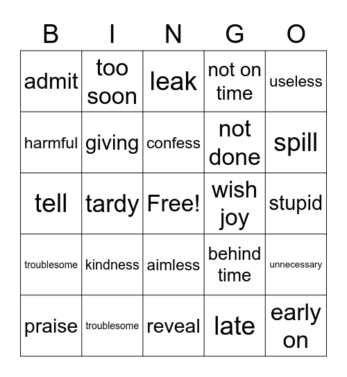 Synonyms Bingo Card