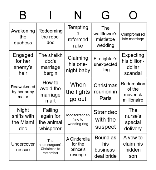 Mills & Boon Bingo Card