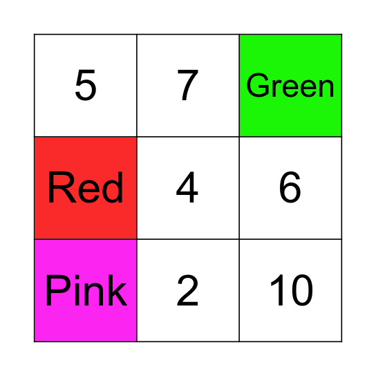 Color and Number Bingo Card