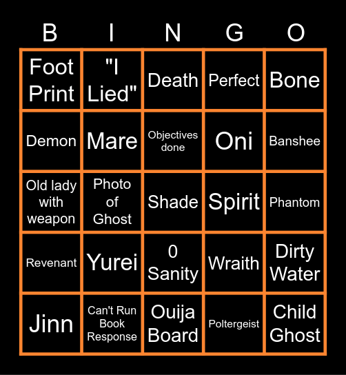 Phasmo Bingo Card