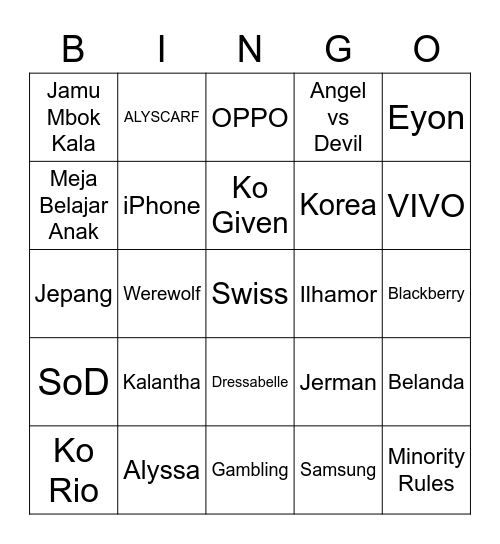 Kalantha Bingo Card
