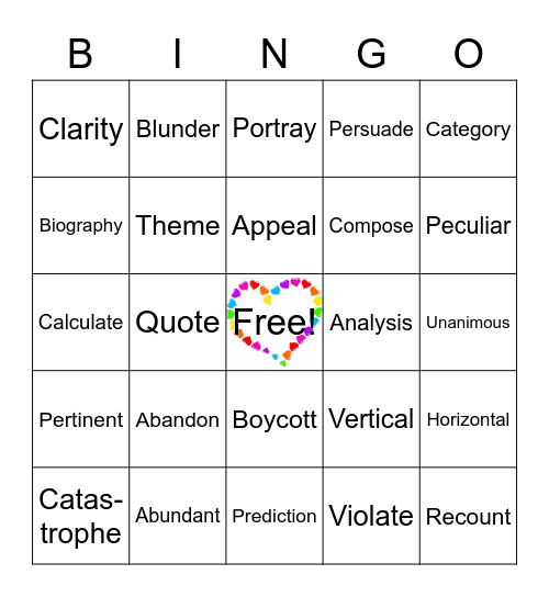 Vocabulary Bingo Card