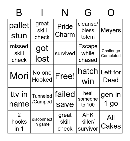 DBD Bingo Card