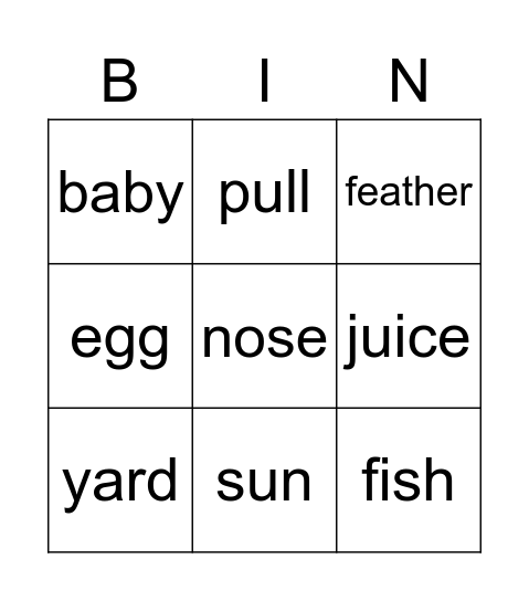 Word Bingo Card