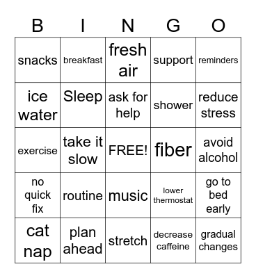 Fatigue Bingo Card