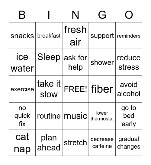 Fatigue Bingo Card