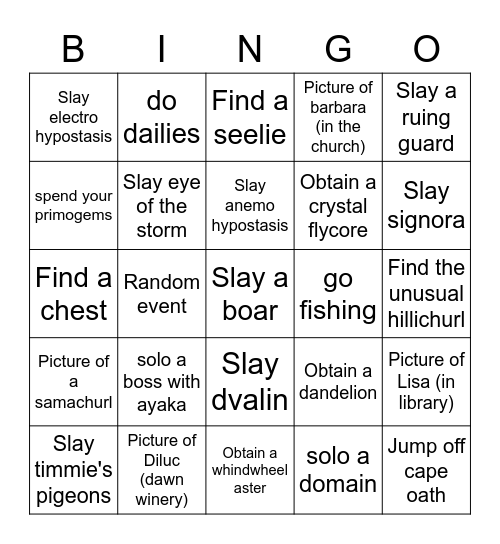 GENSHIN BINGO Card