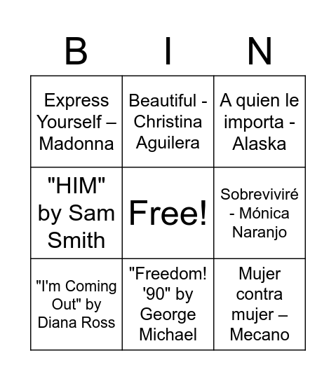 PRIDE Bingo Card