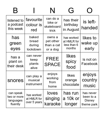 UR away day - find someone who ... Bingo Card