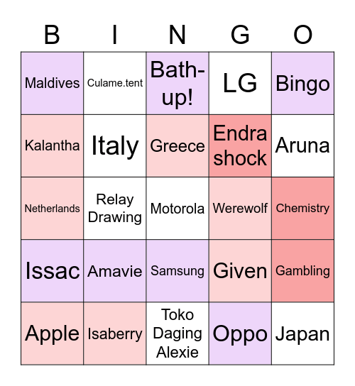 AMAVIE Bingo Card