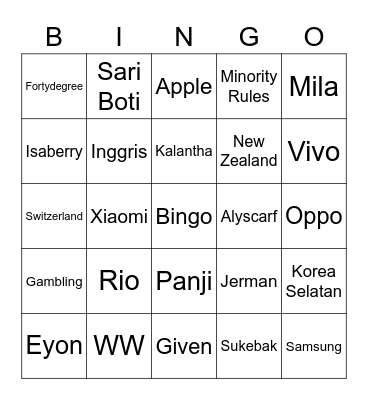 Aruna Bingo Card