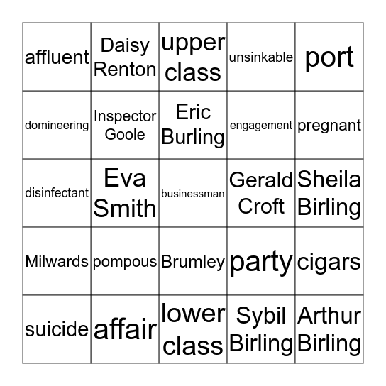 An Inspector Calls Bingo Card