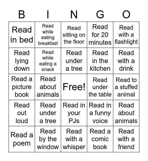 Read A Thon Bingo Card