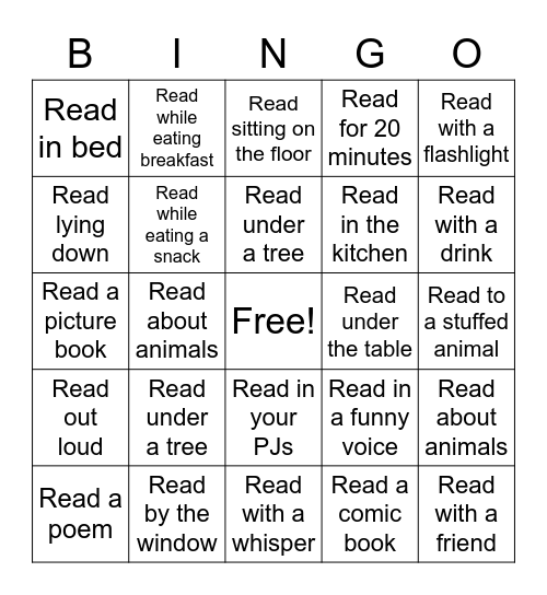 Read a thon Bingo Card