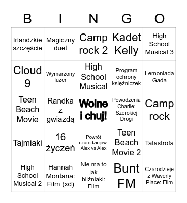 Filmy disneja fabularne Bingo Card