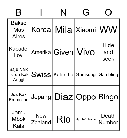 Untitled Bingo Card