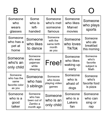 Human Bingo Card