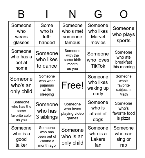 Human Bingo Card