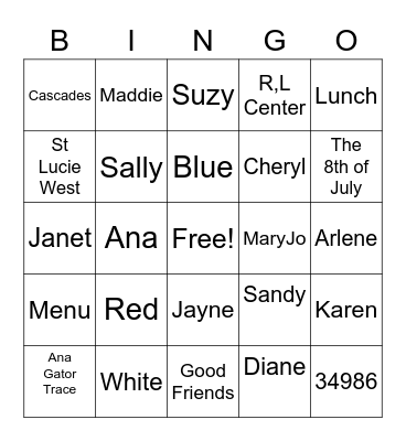 Red, White and Blue Classies Bingo Card