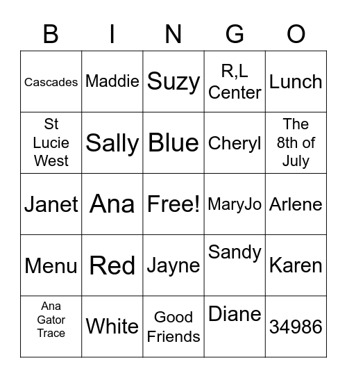 Red, White and Blue Classies Bingo Card