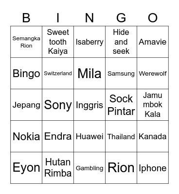 Bingo Rion Bingo Card
