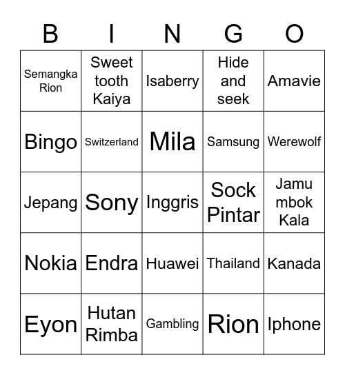 Bingo Rion Bingo Card