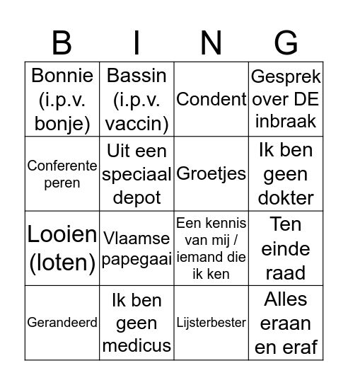 De Groetjes Bingo! Bingo Card