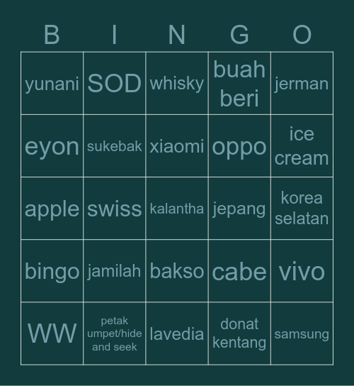 kepo Bingo Card
