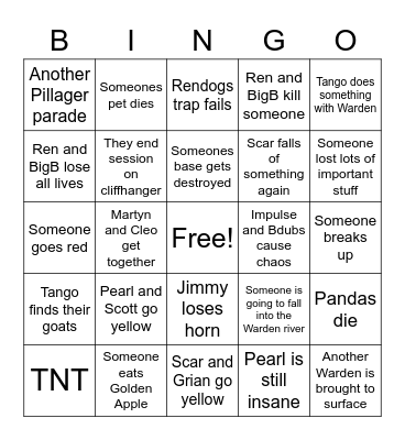 4th episode DLSMP Bingo Card