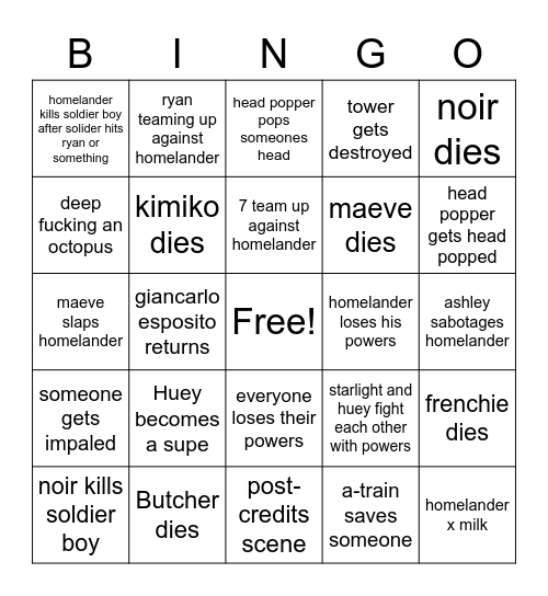 BOYS BINGO Card