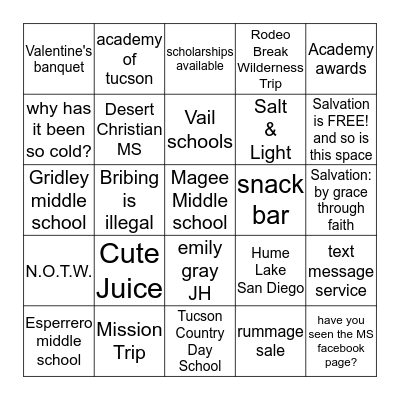 Core Groups BINGO Card