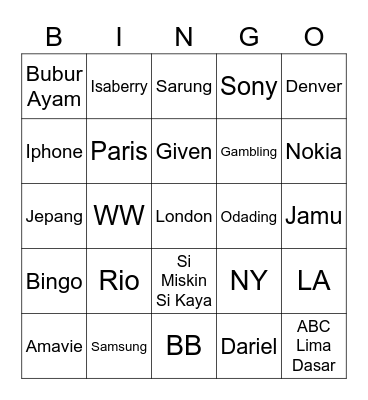 Untitled Bingo Card