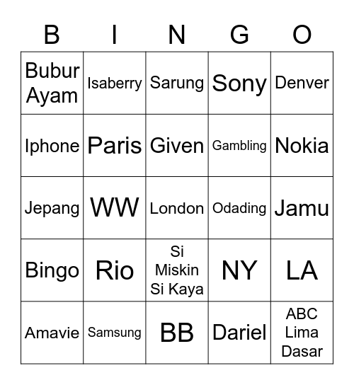 Untitled Bingo Card