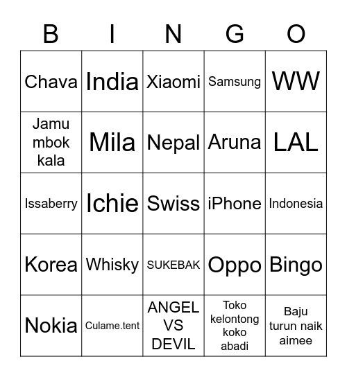 Untitled Bingo Card