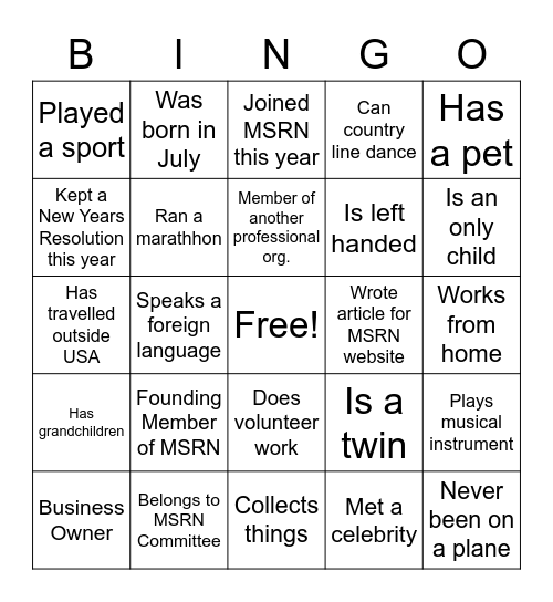 MSRN Bingo Card