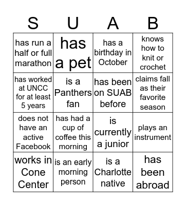 SUAB People Bingo Card