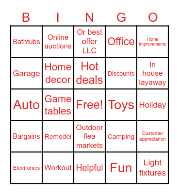 OR BEST OFFER Bingo Card