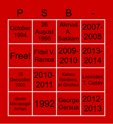 PSB Bingo Card