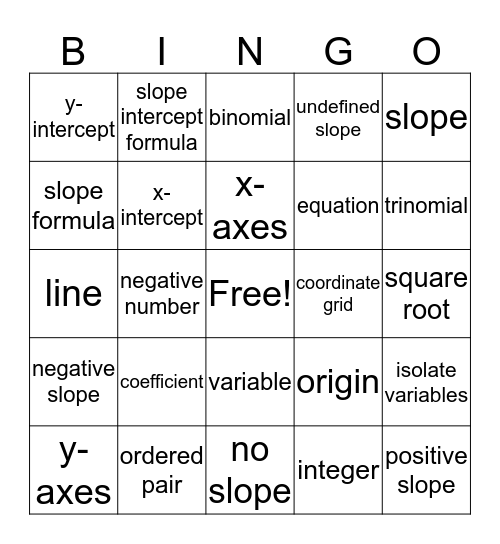 Mathemactic Bingo Card