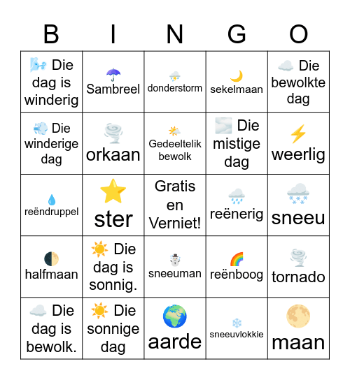 Die Weer Bingo Card